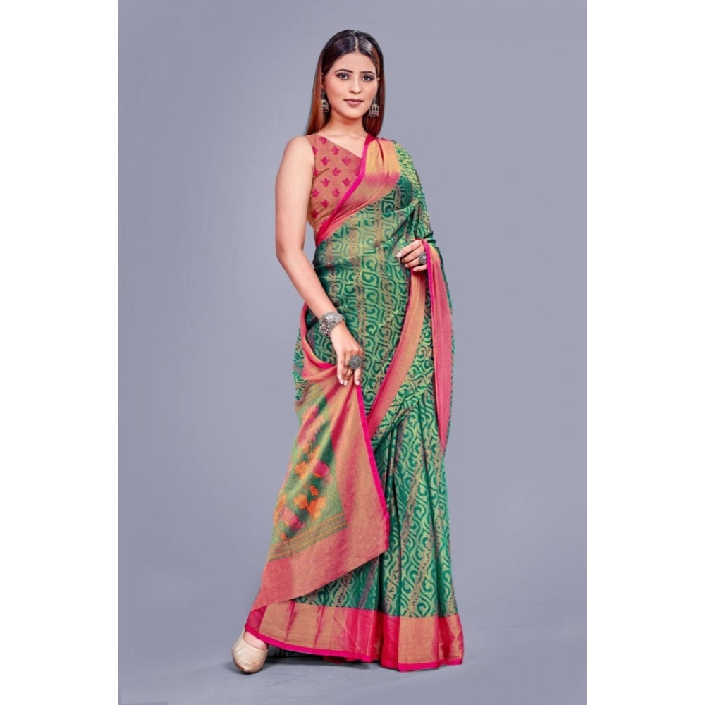 Women's Viscose Rayon Printed Saree With Unstitched Blouse (Rama) - VANSHELLE