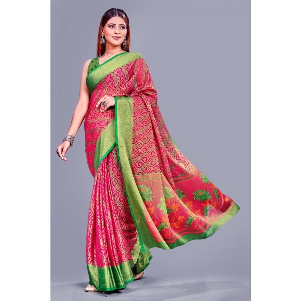 Women's Viscose Rayon Printed Saree With Unstitched Blouse (Pink) - VANSHELLE