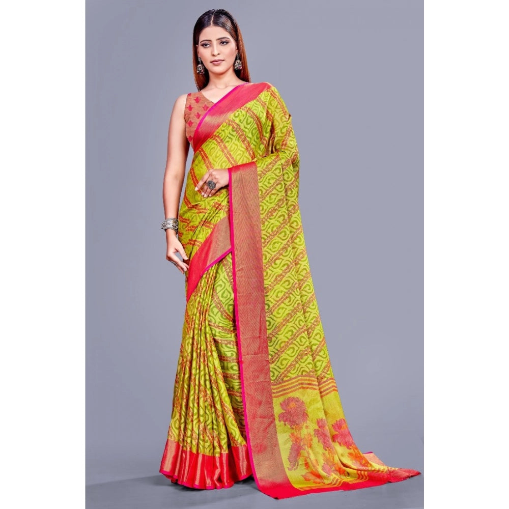 Women's Viscose Rayon Printed Saree With Unstitched Blouse (Green) - VANSHELLE