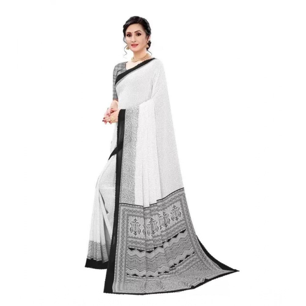 Women's Georgette Printed Saree With Unstitched Blouse (Black) - VANSHELLE