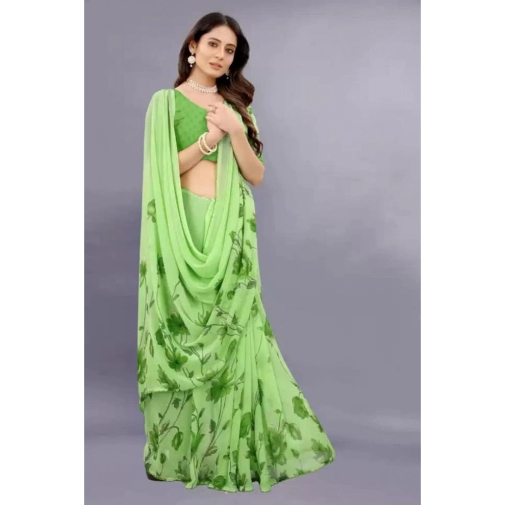 Women's Georgette Printed Saree With Unstitched Blouse (Green) - VANSHELLE