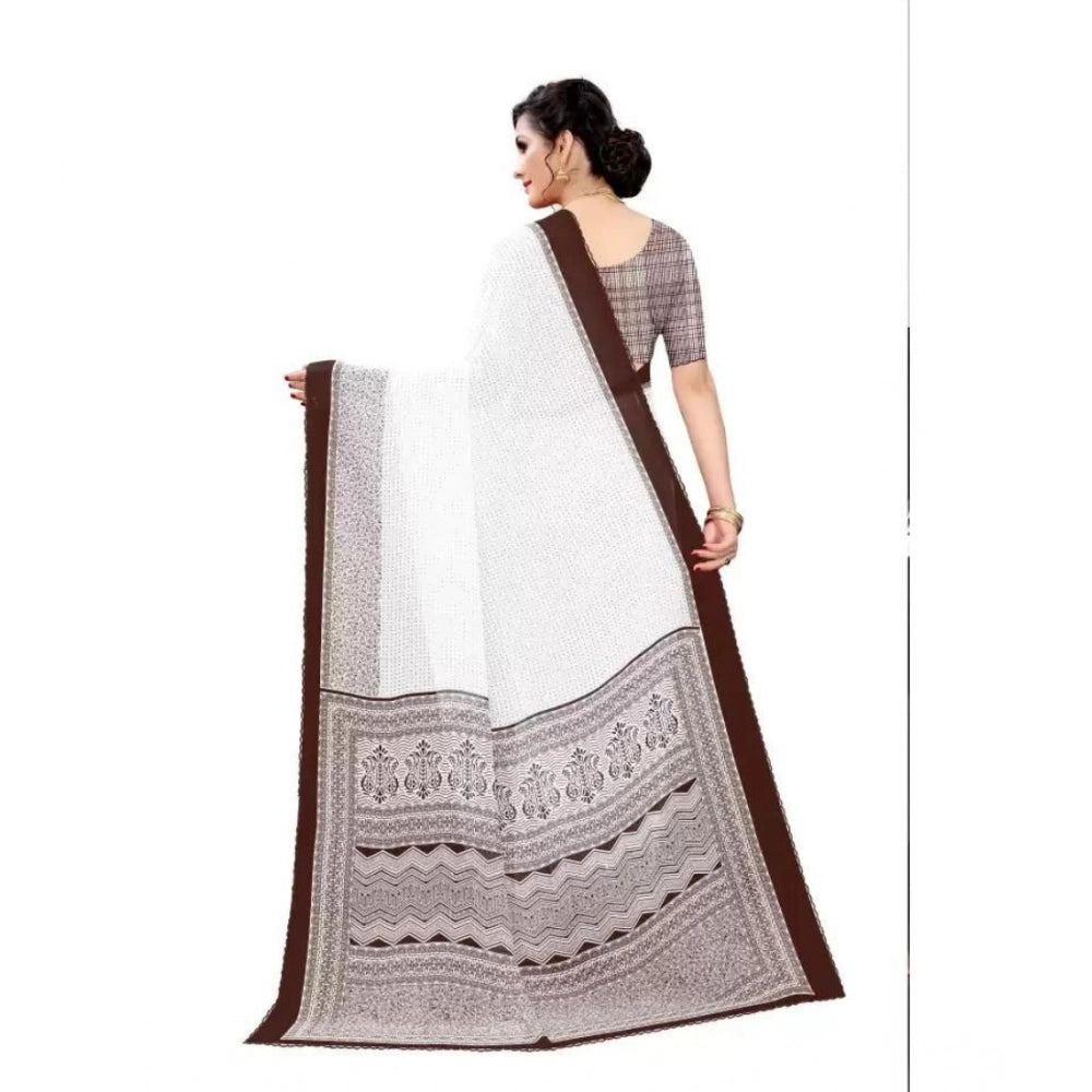 Women's Georgette Printed Saree With Unstitched Blouse (Coffee) - VANSHELLE