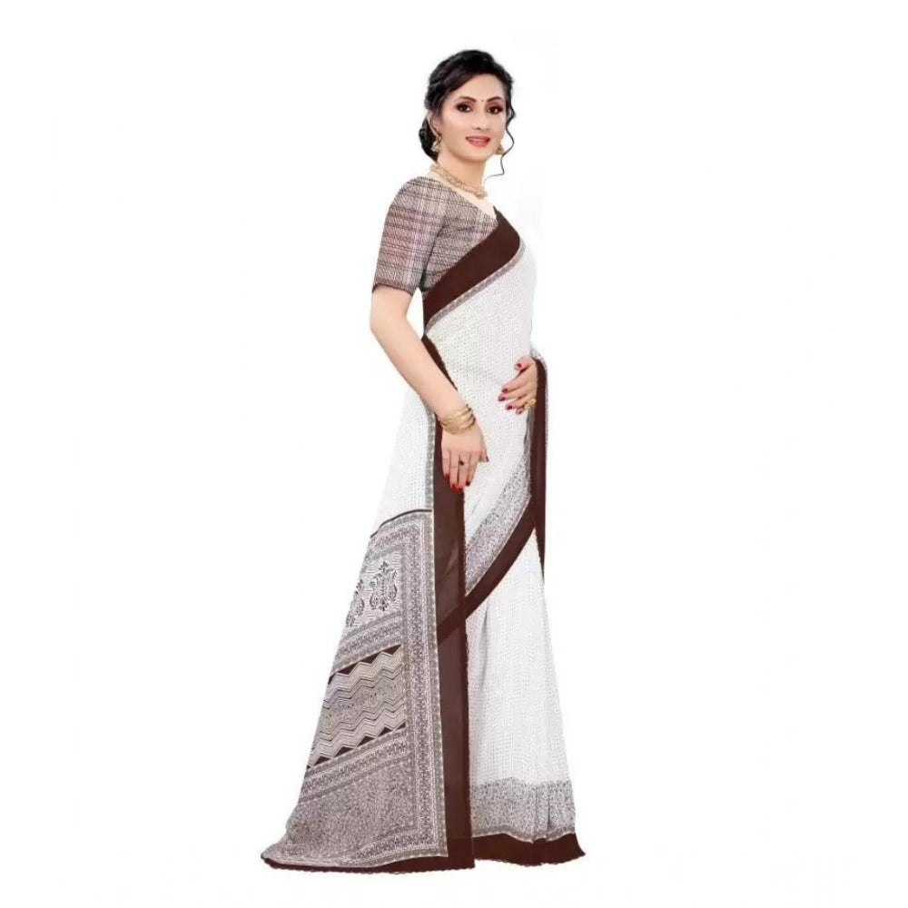 Women's Georgette Printed Saree With Unstitched Blouse (Coffee) - VANSHELLE