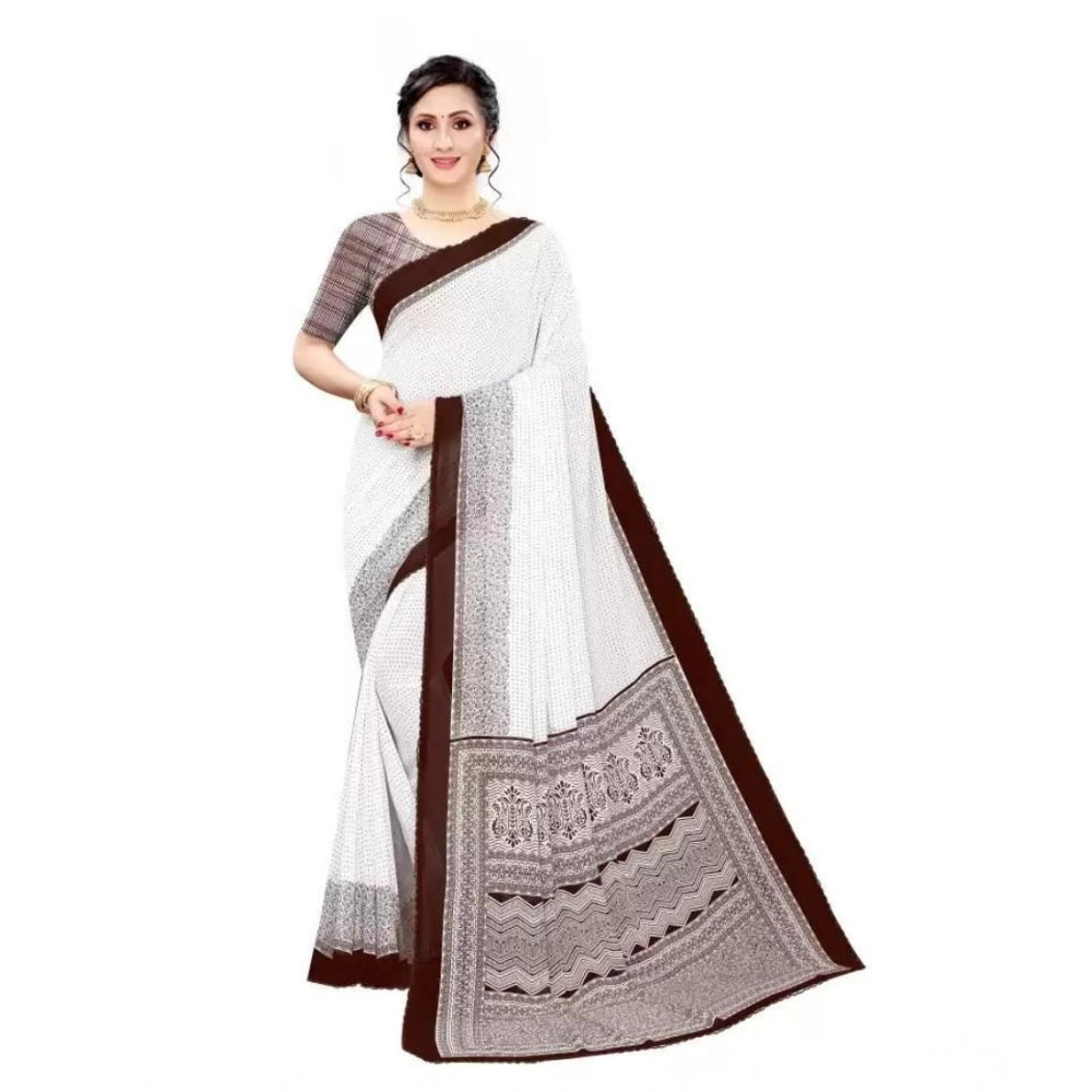 Women's Georgette Printed Saree With Unstitched Blouse (Coffee) - VANSHELLE