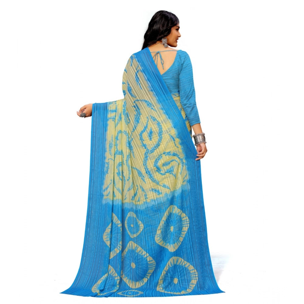 Women's Georgette Printed Saree With Unstitched Blouse (Skyblue) - VANSHELLE