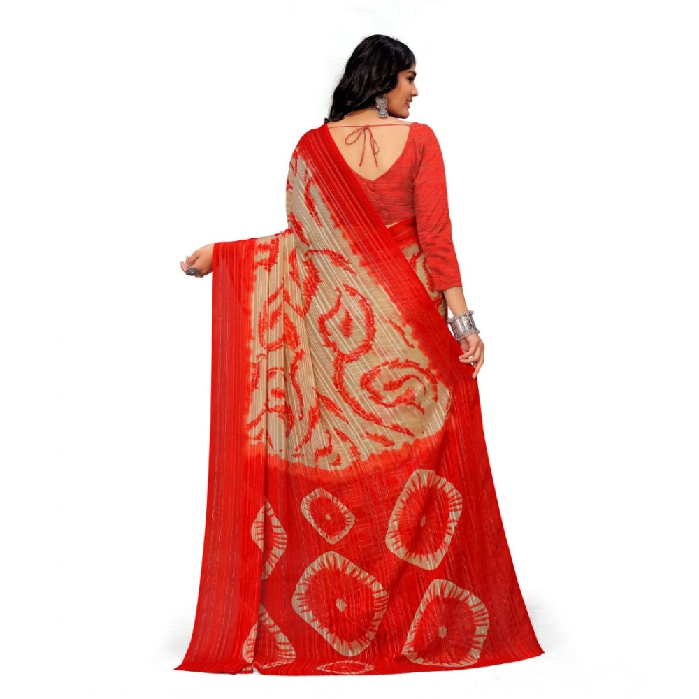 Women's Georgette Printed Saree With Unstitched Blouse (Red) - VANSHELLE