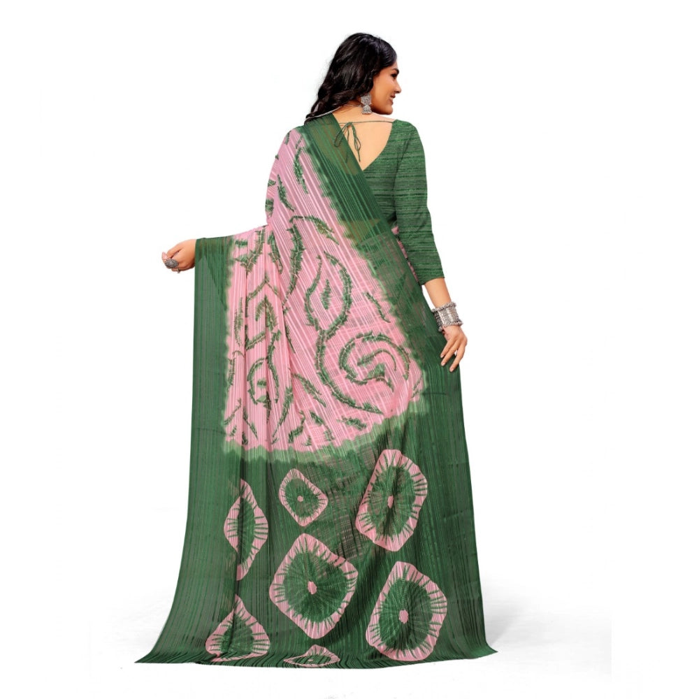 Women's Georgette Printed Saree With Unstitched Blouse (Green) - VANSHELLE