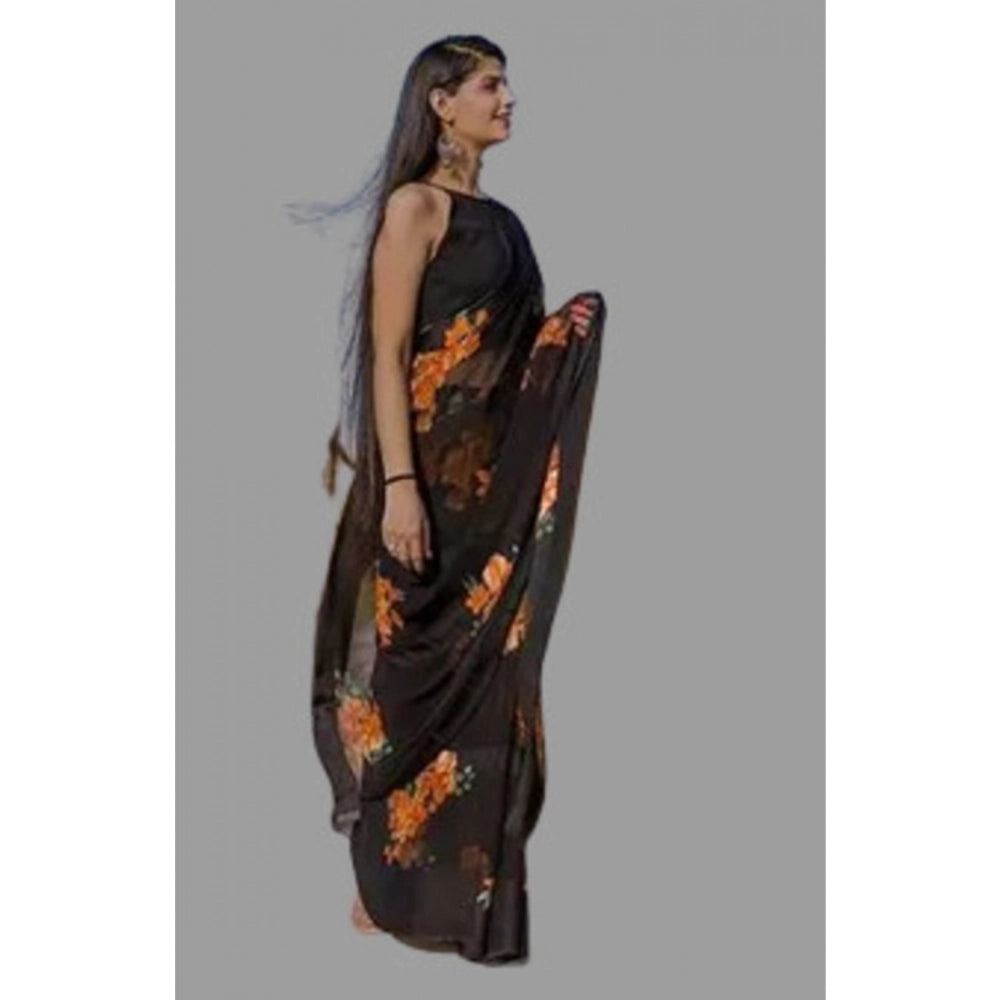 Women's Satin Patta Printed Saree With Unstitched Blouse (Orange) - VANSHELLE