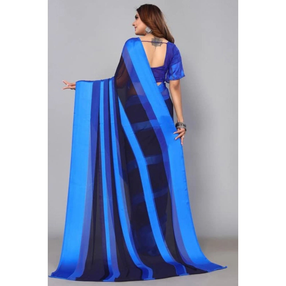 Women's Satin Patta Printed Saree With Unstitched Blouse (Skyblue) - VANSHELLE