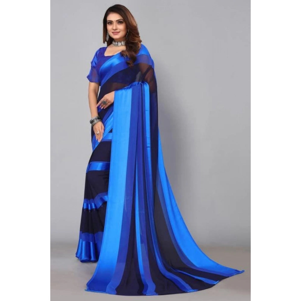 Women's Satin Patta Printed Saree With Unstitched Blouse (Skyblue) - VANSHELLE