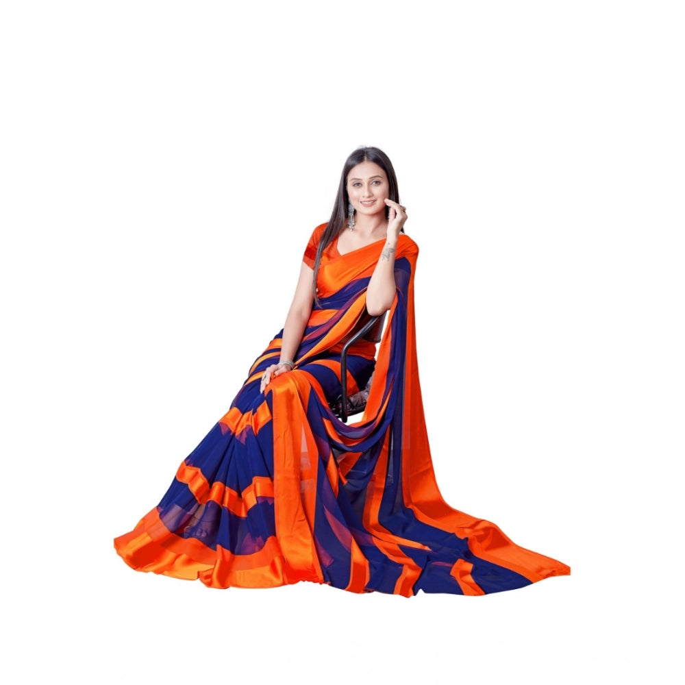 Women's Satin Patta Printed Saree With Unstitched Blouse (Orange) - VANSHELLE