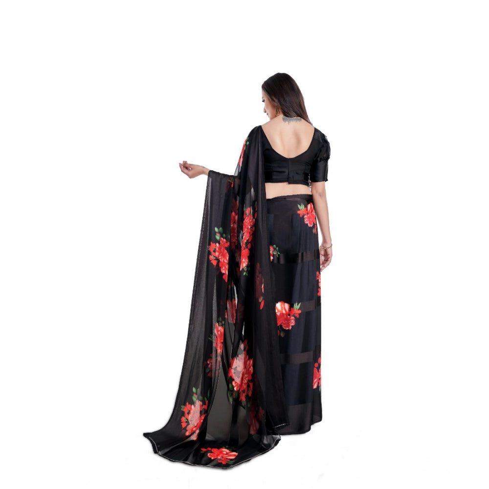 Women's Satin Patta Printed Saree With Unstitched Blouse (Red) - VANSHELLE
