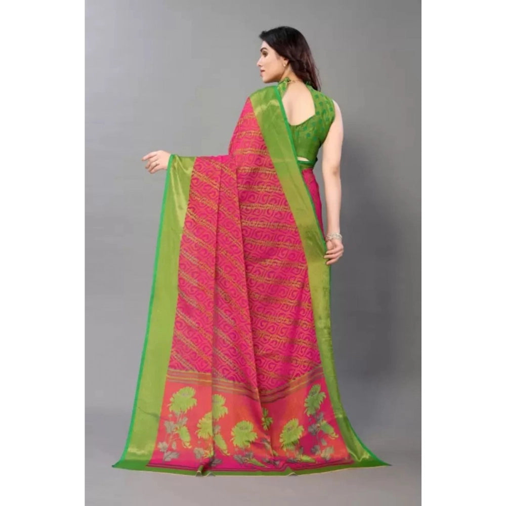 Women's Viscose Rayon Printed Saree With Unstitched Blouse (Pink) - VANSHELLE