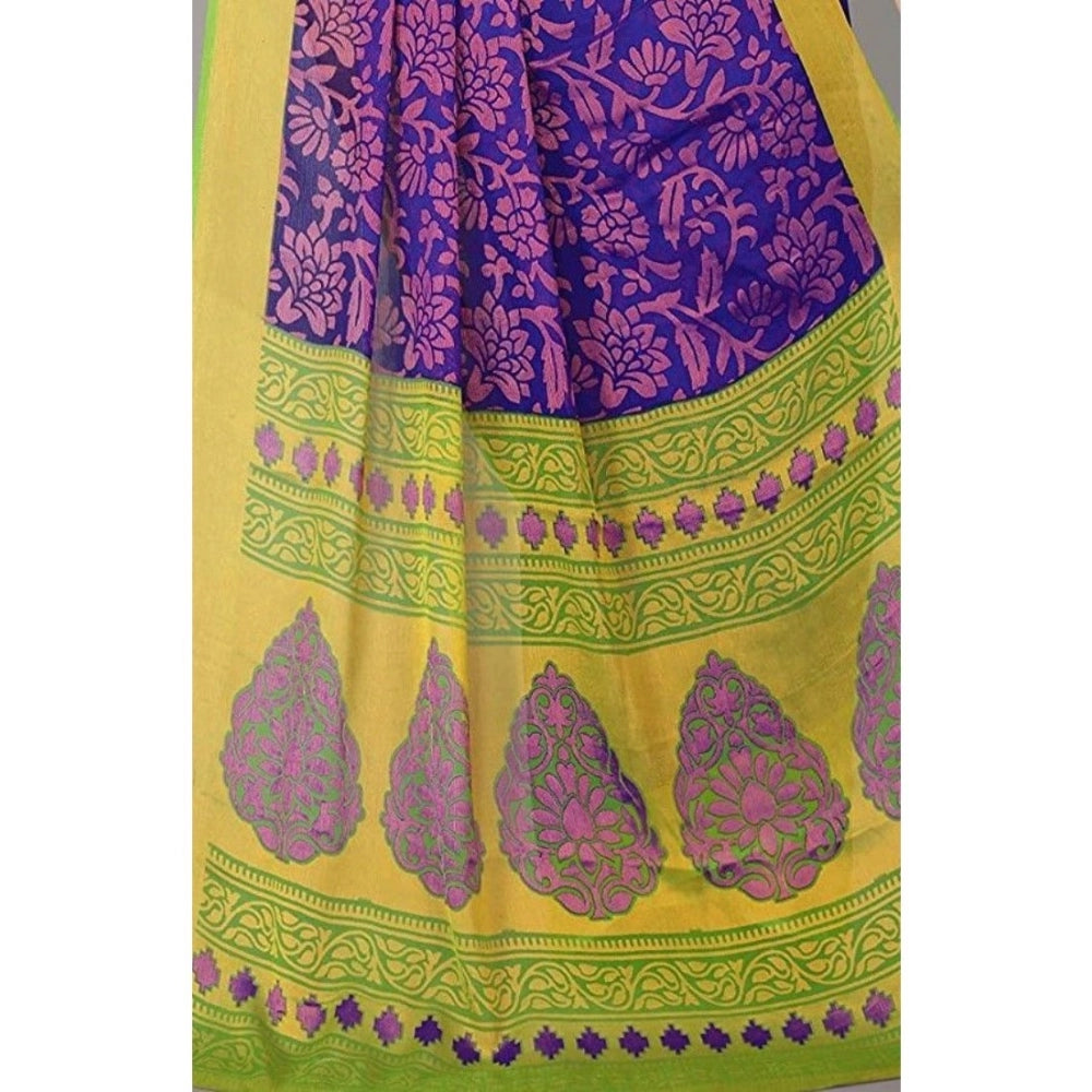 Women's Viscose Rayon Printed Saree With Unstitched Blouse (Blue) - VANSHELLE
