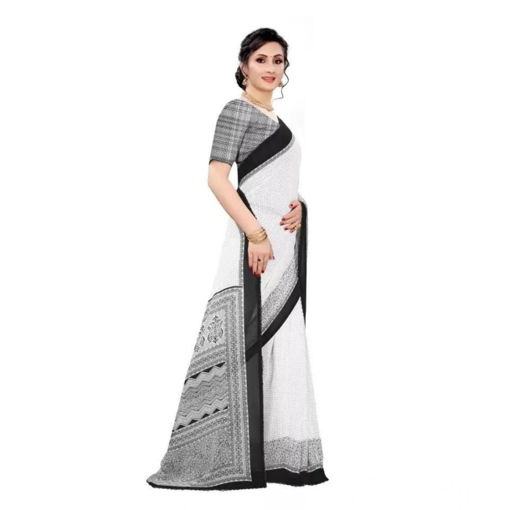 Women's Georgette Printed Saree With Unstitched Blouse (Black) - VANSHELLE