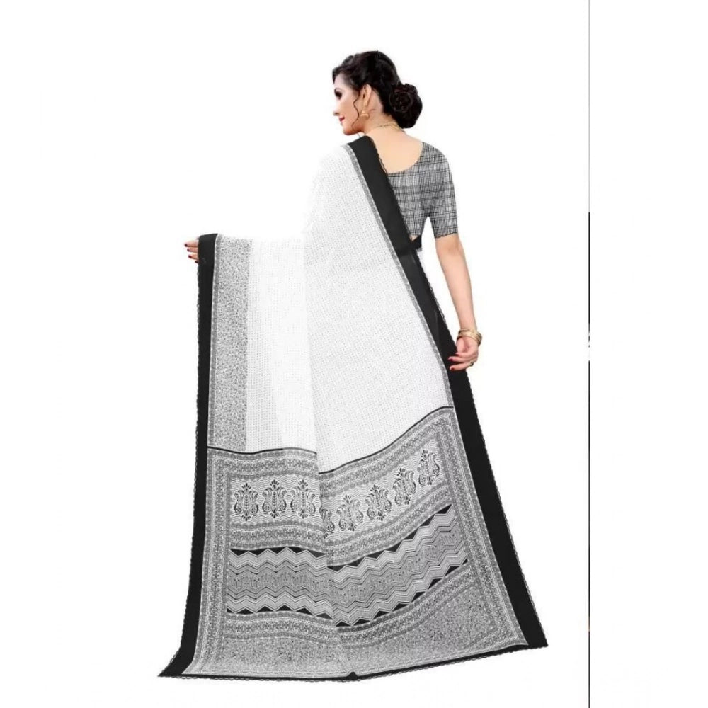Women's Georgette Printed Saree With Unstitched Blouse (Black) - VANSHELLE