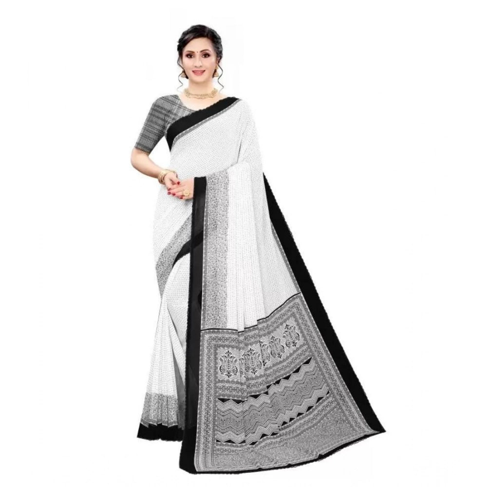 Women's Georgette Printed Saree With Unstitched Blouse (Black) - VANSHELLE