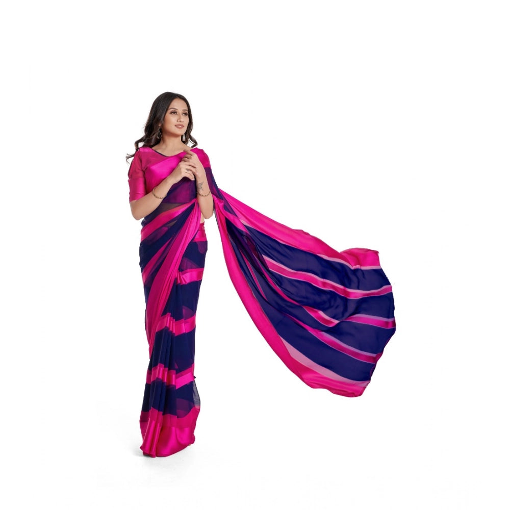 Women's Satin Patta Printed Saree With Unstitched Blouse (Pink) - VANSHELLE