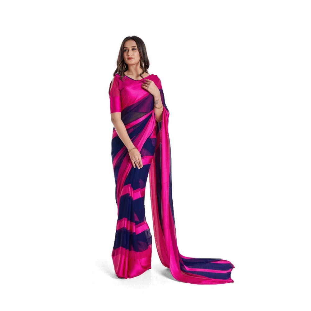 Women's Satin Patta Printed Saree With Unstitched Blouse (Pink) - VANSHELLE