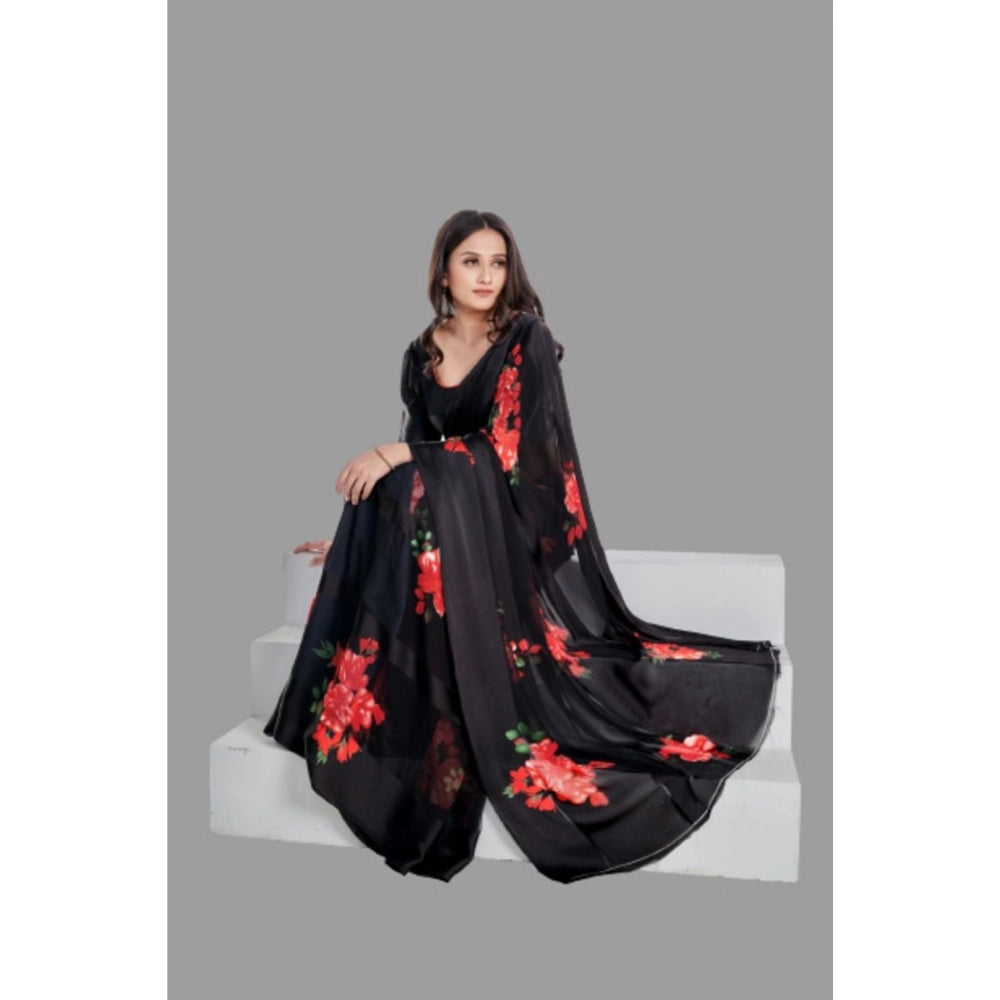 Women's Satin Patta Printed Saree With Unstitched Blouse (Red) - VANSHELLE