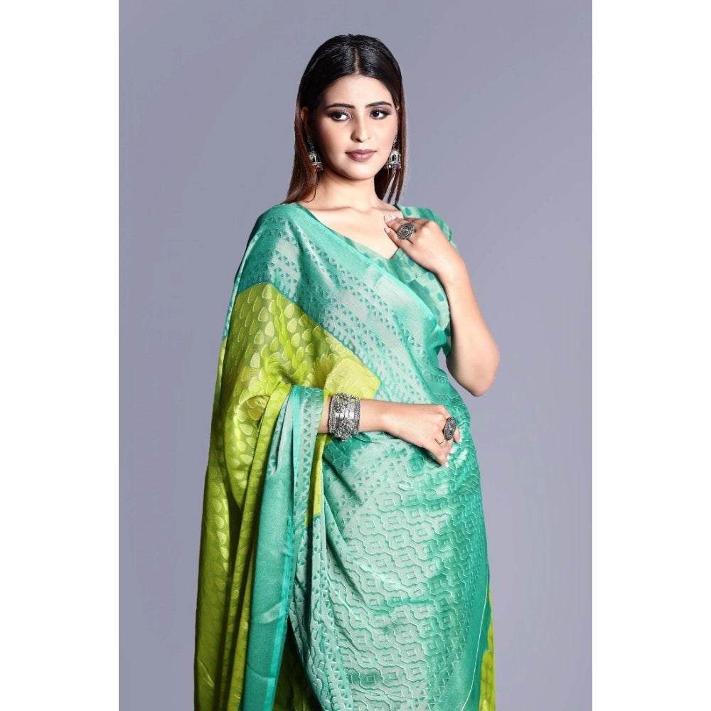 Women's Viscose Rayon Printed Saree With Unstitched Blouse (Green) - VANSHELLE