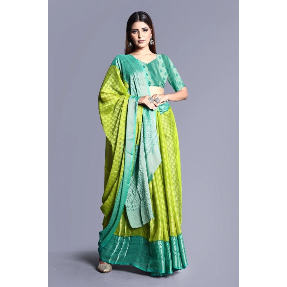 Women's Viscose Rayon Printed Saree With Unstitched Blouse (Green) - VANSHELLE