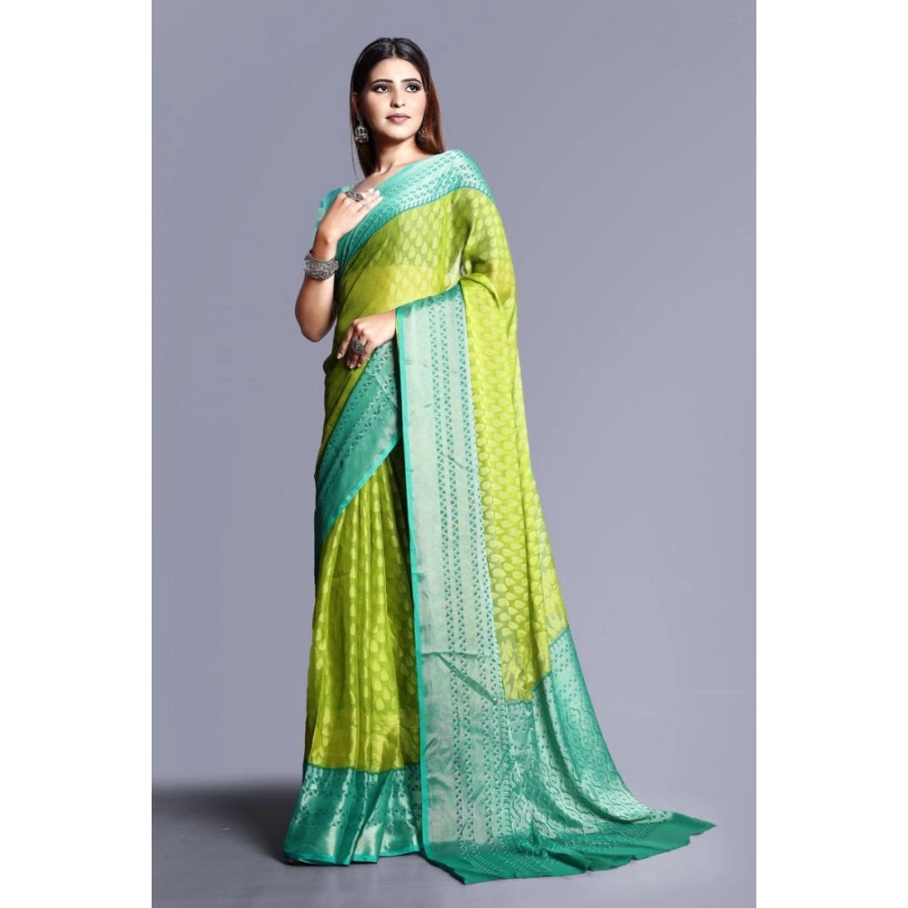 Women's Viscose Rayon Printed Saree With Unstitched Blouse (Green) - VANSHELLE