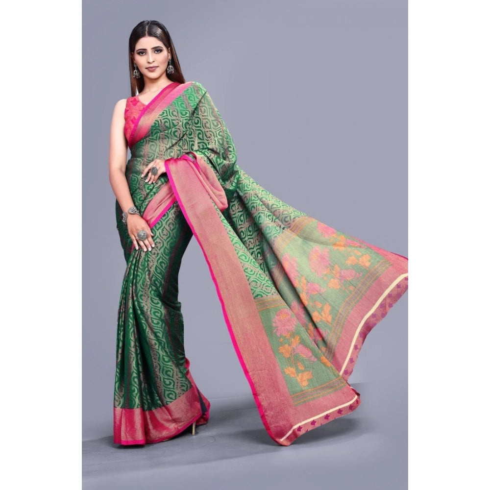 Women's Viscose Rayon Printed Saree With Unstitched Blouse (Rama) - VANSHELLE