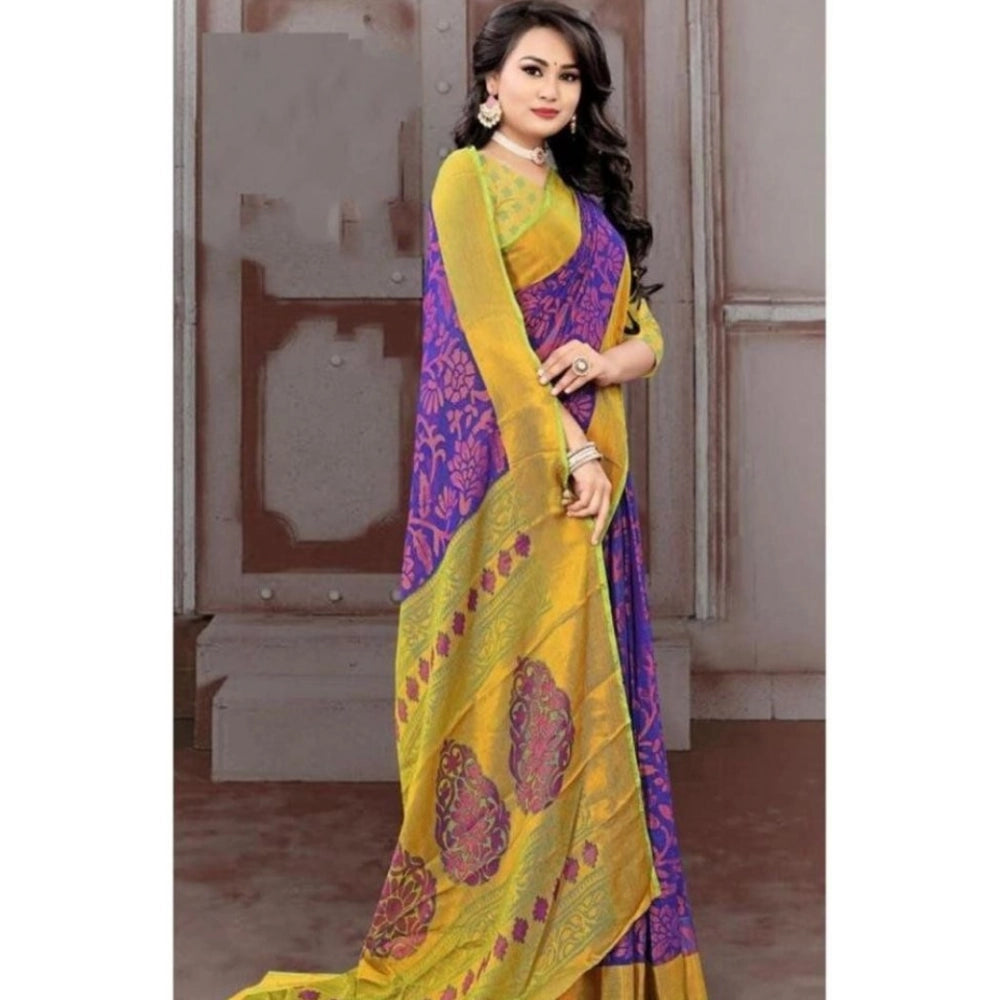 Women's Viscose Rayon Printed Saree With Unstitched Blouse (Blue) - VANSHELLE