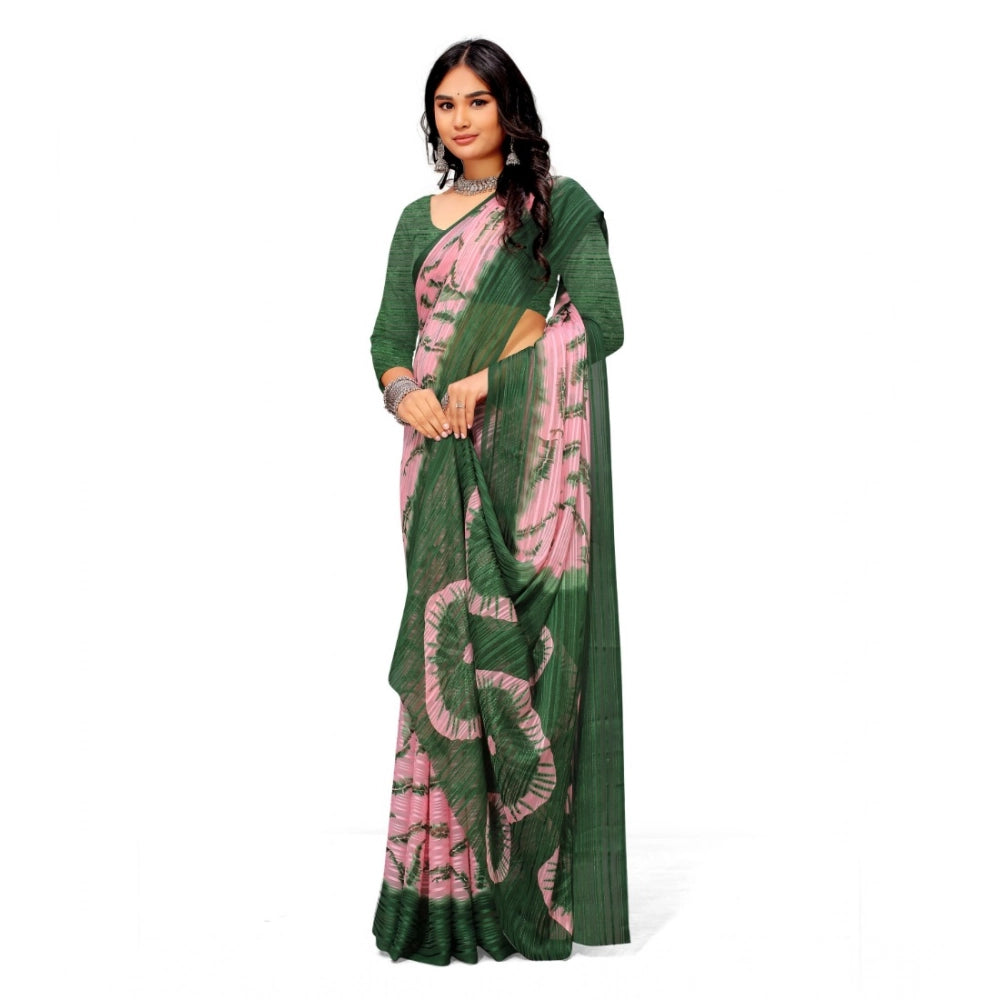 Women's Georgette Printed Saree With Unstitched Blouse (Green) - VANSHELLE