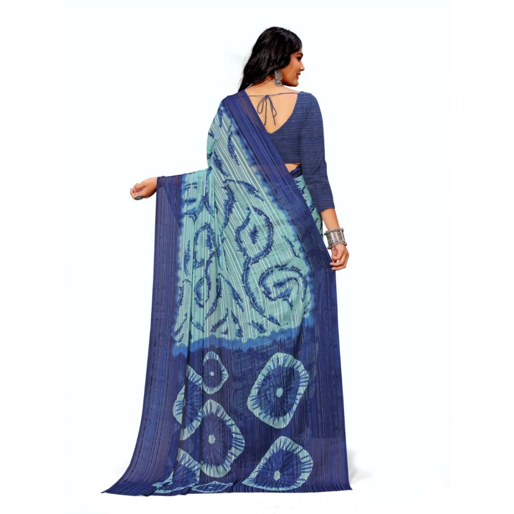 Women's Georgette Printed Saree With Unstitched Blouse (Blue) - VANSHELLE