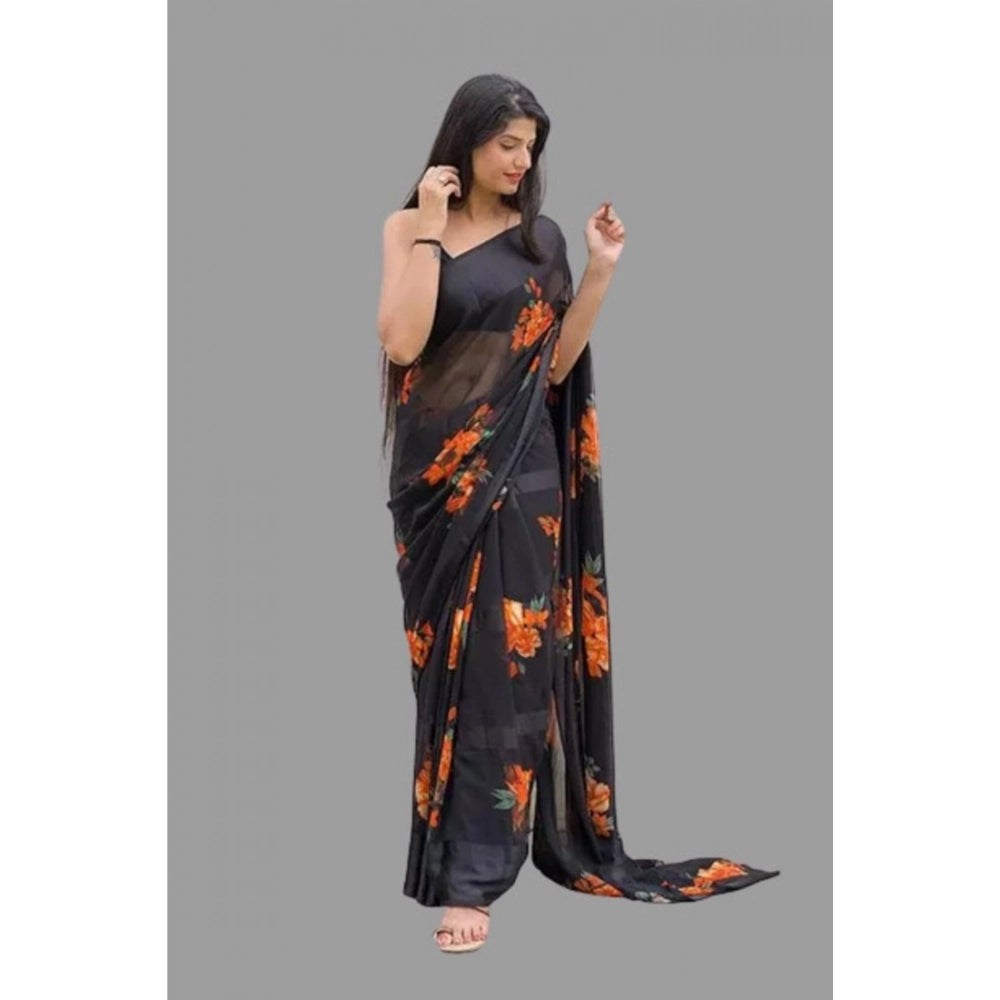 Women's Satin Patta Printed Saree With Unstitched Blouse (Orange) - VANSHELLE