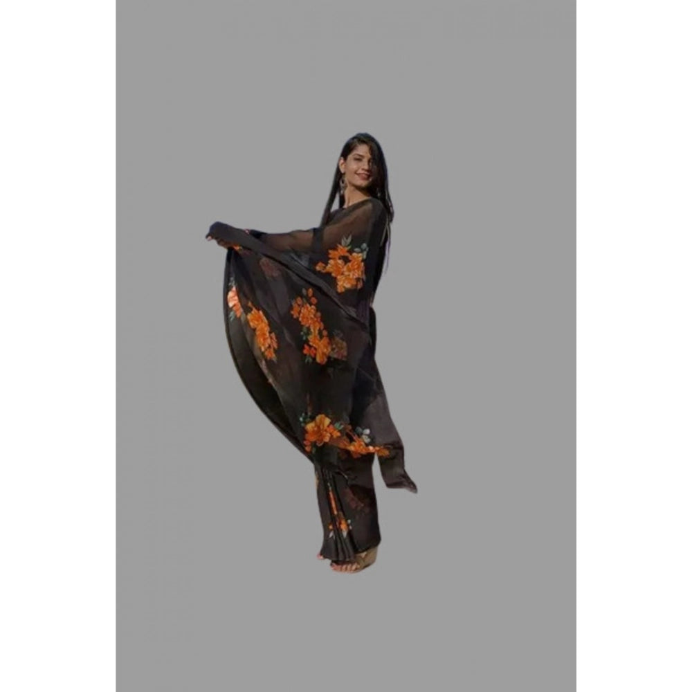 Women's Satin Patta Printed Saree With Unstitched Blouse (Orange) - VANSHELLE