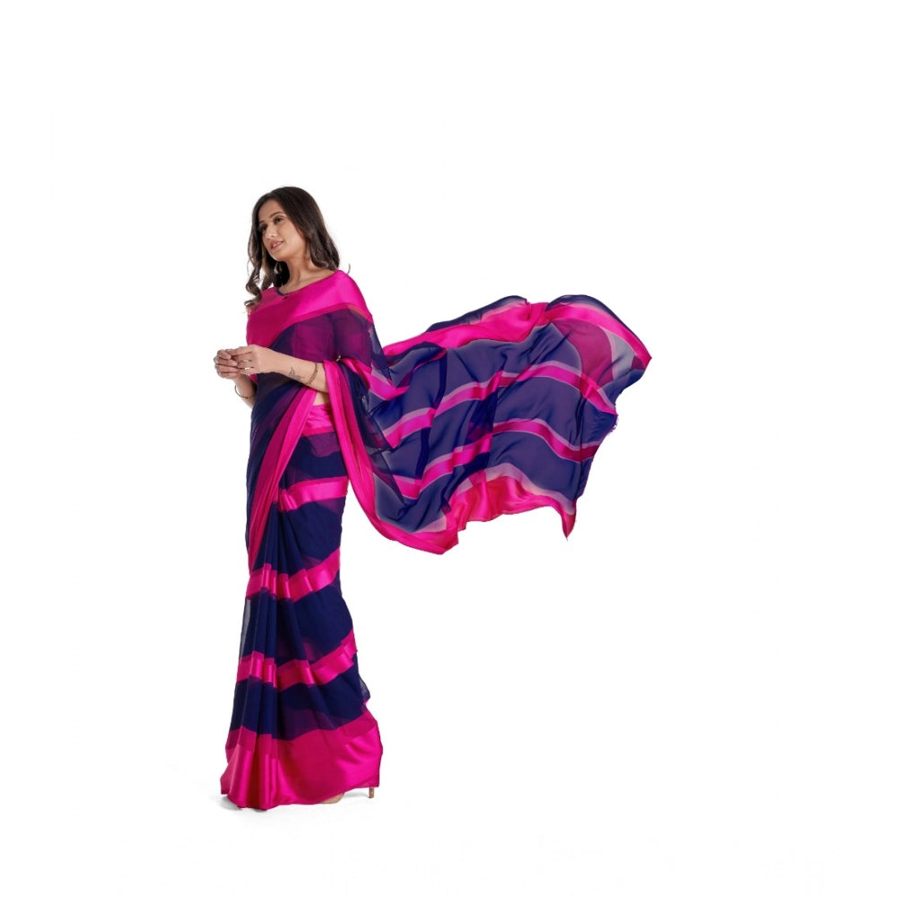 Women's Satin Patta Printed Saree With Unstitched Blouse (Pink) - VANSHELLE