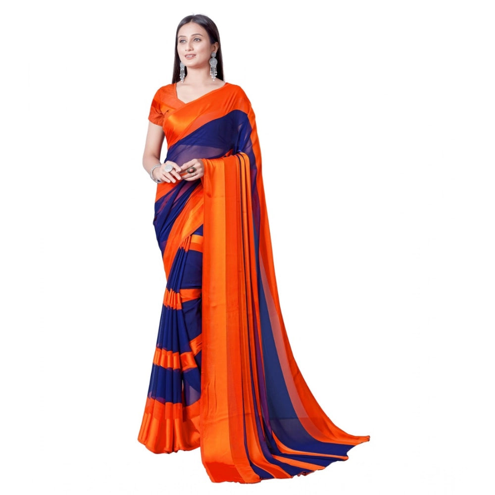Women's Satin Patta Printed Saree With Unstitched Blouse (Orange) - VANSHELLE