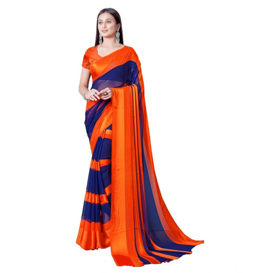 Women's Satin Patta Printed Saree With Unstitched Blouse (Orange) - VANSHELLE