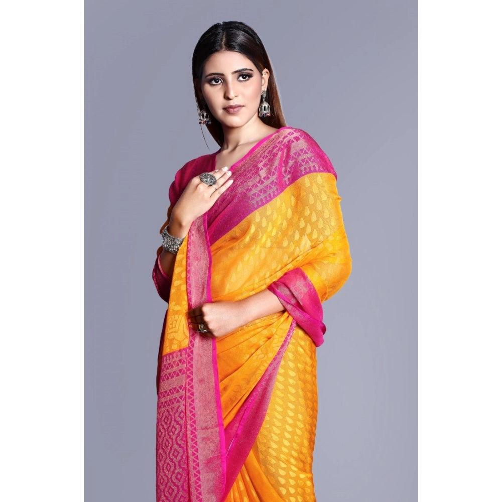 Women's Viscose Rayon Printed Saree With Unstitched Blouse (Yellow) - VANSHELLE