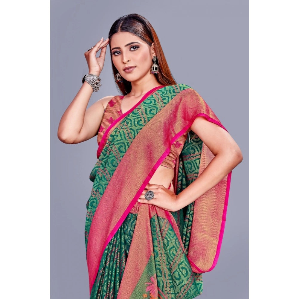 Women's Viscose Rayon Printed Saree With Unstitched Blouse (Rama) - VANSHELLE