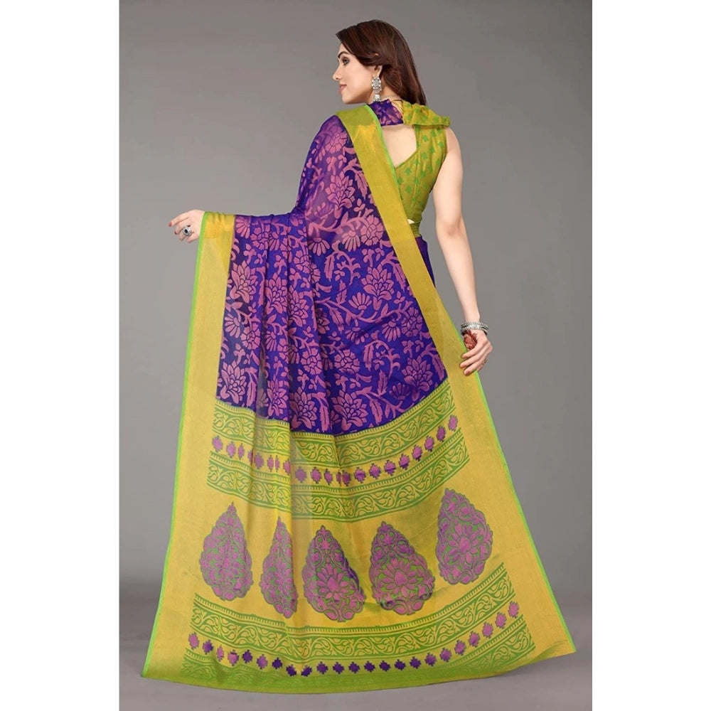 Women's Viscose Rayon Printed Saree With Unstitched Blouse (Blue) - VANSHELLE