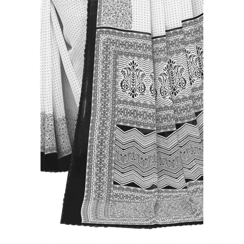 Women's Georgette Printed Saree With Unstitched Blouse (Black) - VANSHELLE