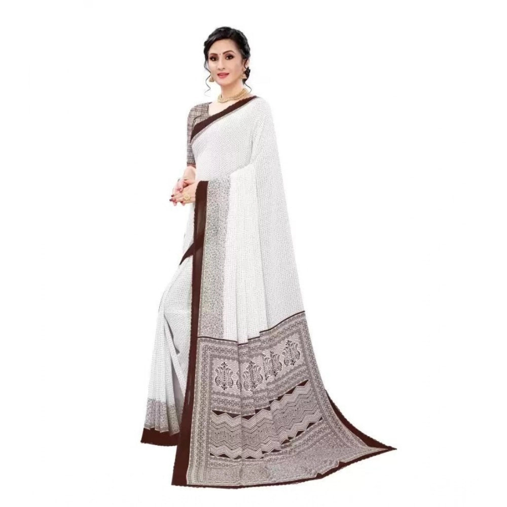 Women's Georgette Printed Saree With Unstitched Blouse (Coffee) - VANSHELLE