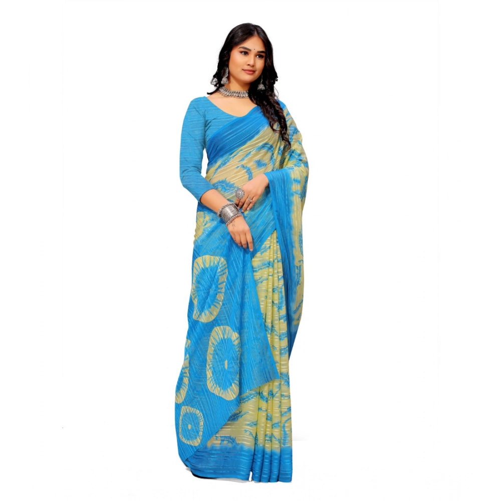 Women's Georgette Printed Saree With Unstitched Blouse (Skyblue) - VANSHELLE