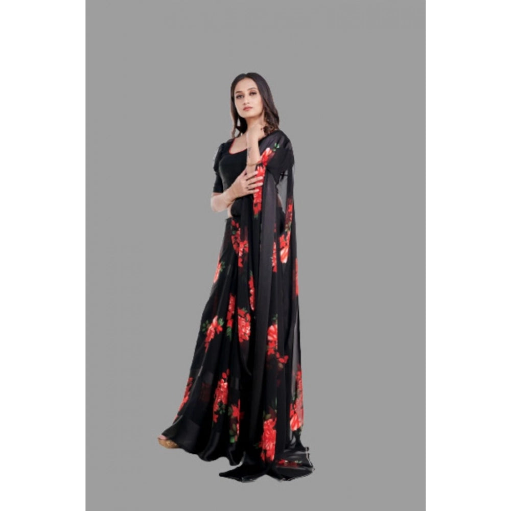 Women's Satin Patta Printed Saree With Unstitched Blouse (Red) - VANSHELLE
