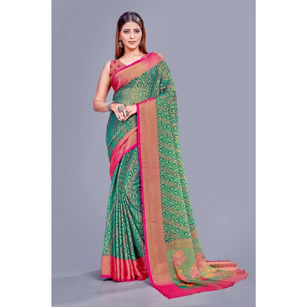 Women's Viscose Rayon Printed Saree With Unstitched Blouse (Rama) - VANSHELLE
