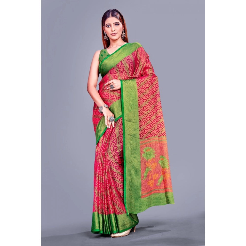Women's Viscose Rayon Printed Saree With Unstitched Blouse (Pink) - VANSHELLE
