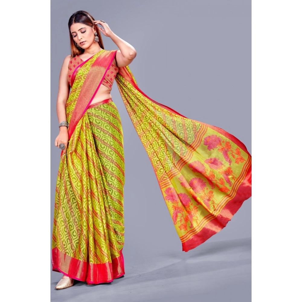 Women's Viscose Rayon Printed Saree With Unstitched Blouse (Green) - VANSHELLE