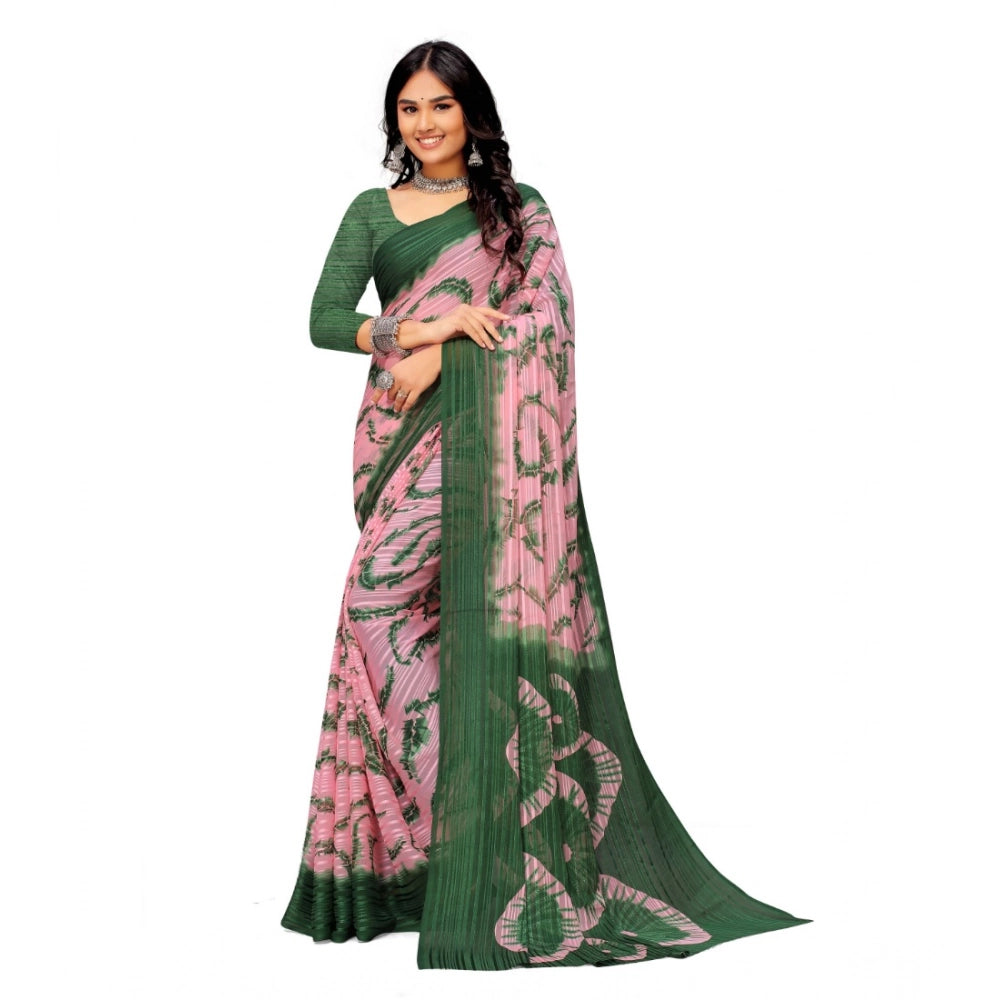 Women's Georgette Printed Saree With Unstitched Blouse (Green) - VANSHELLE