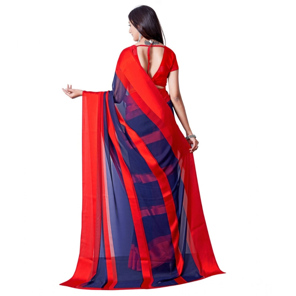 Women's Satin Patta Printed Saree With Unstitched Blouse (Red) - VANSHELLE