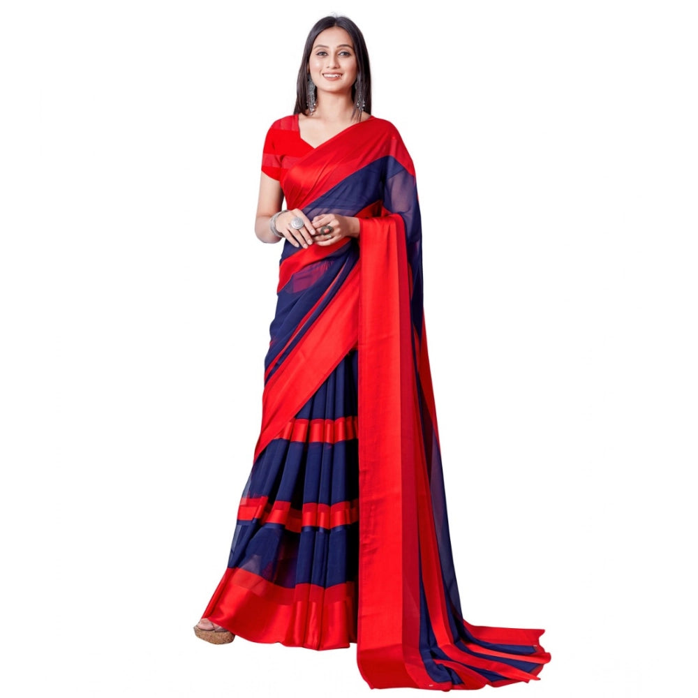 Women's Satin Patta Printed Saree With Unstitched Blouse (Red) - VANSHELLE