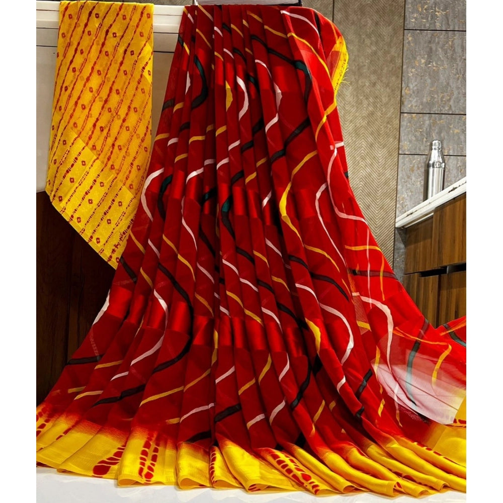 Women's Satin Patta Printed Saree With Unstitched Blouse (Yellow) - VANSHELLE